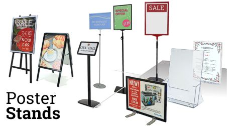 Poster stands for table, floor or street