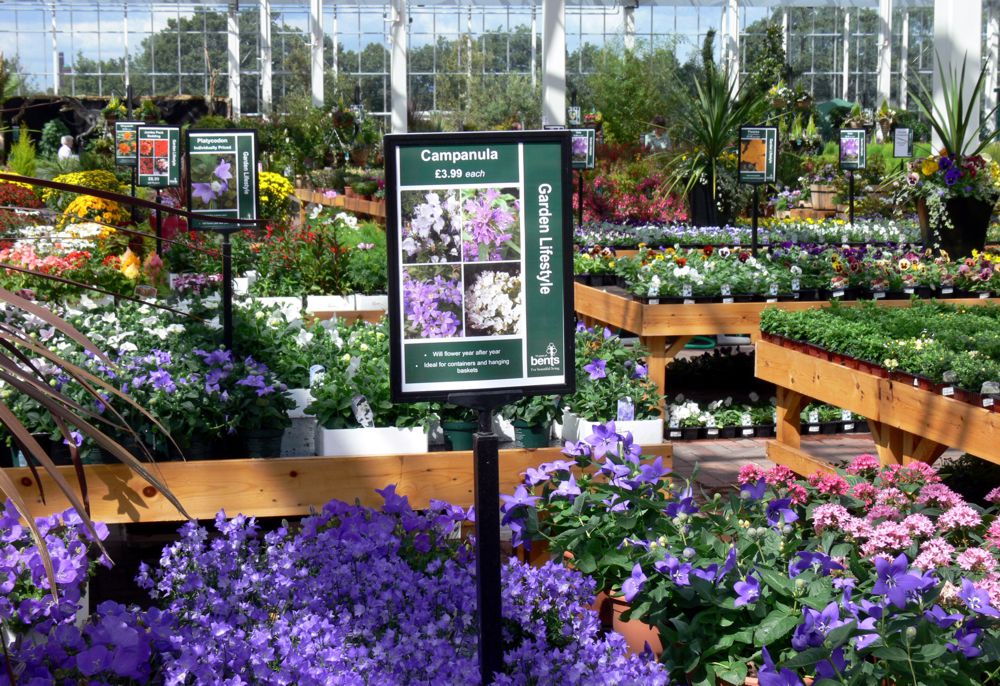 Green Magic Garden centre stands screwed to benches