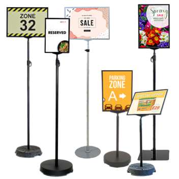 Floor-standing sign holders with a slot to insert your printed sign